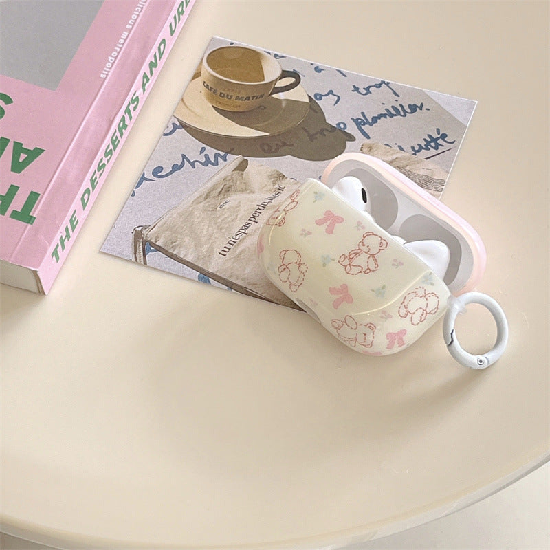 C152 Airpods 保护壳 粉白线条小熊