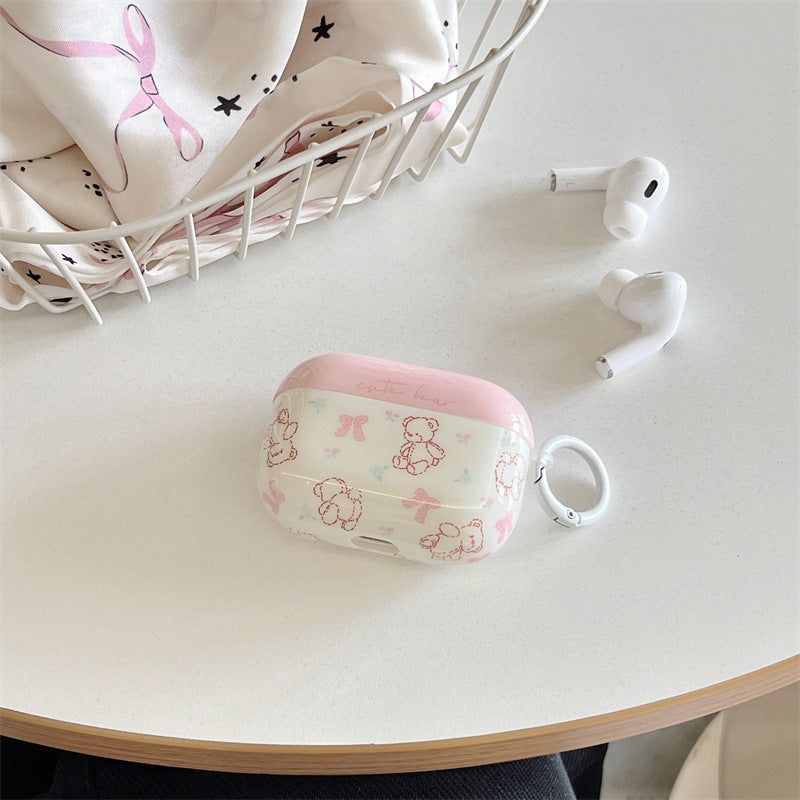 C152 Airpods 保护壳 粉白线条小熊