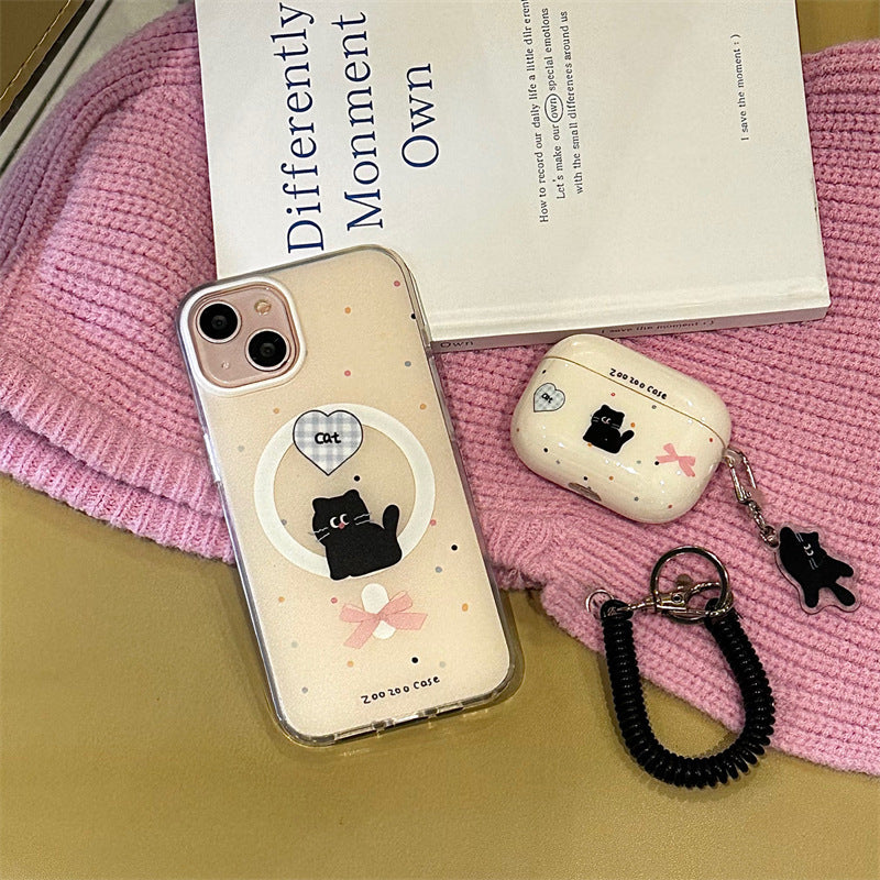C159 Airpods保护壳 可爱小黑猫+挂绳