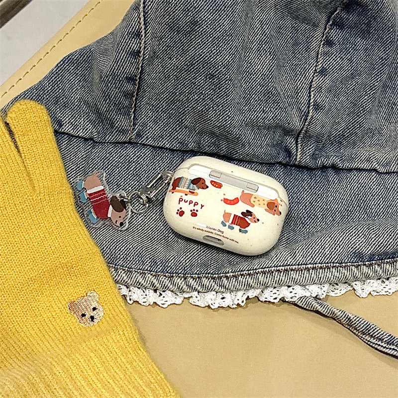 C155 Airpods 保护壳 可爱滑板腊肠狗+挂件