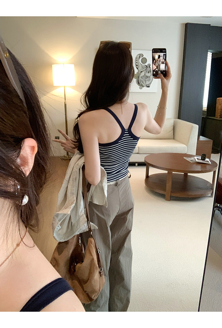 TB014 撞色条纹工字吊带背心