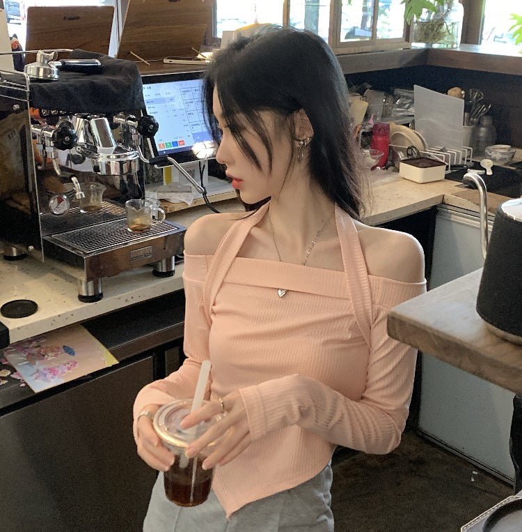 TP060 INS 挂脖别致不规则长袖T恤