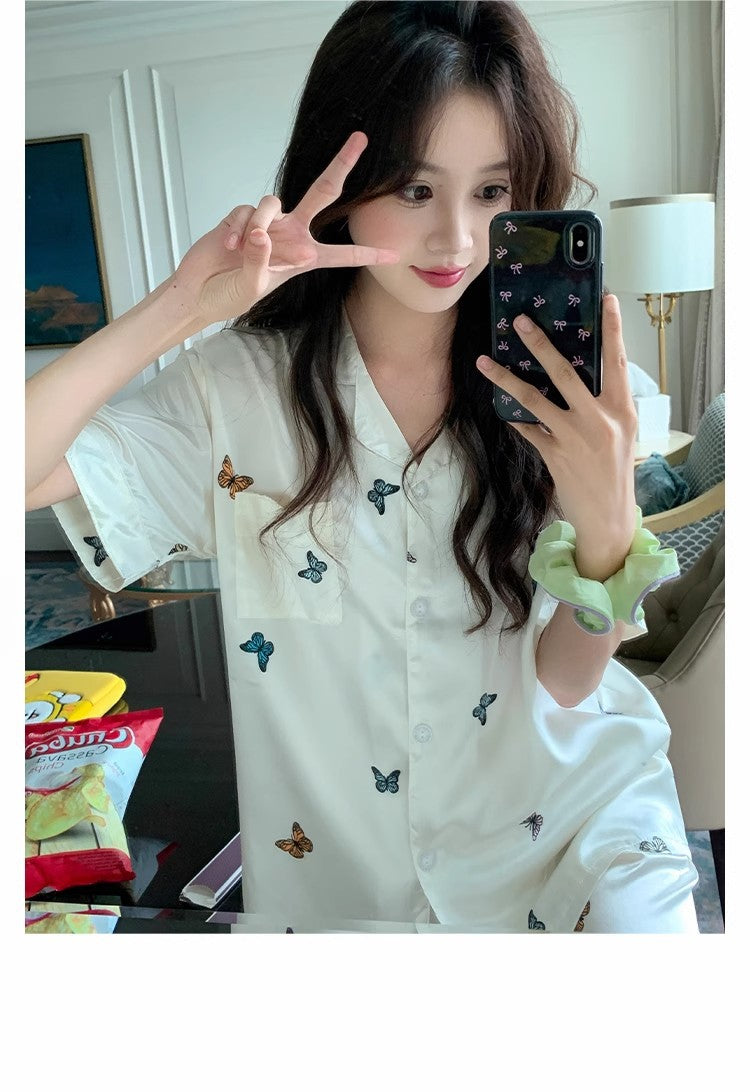 SW040 冰丝蝴蝶睡衣套装
