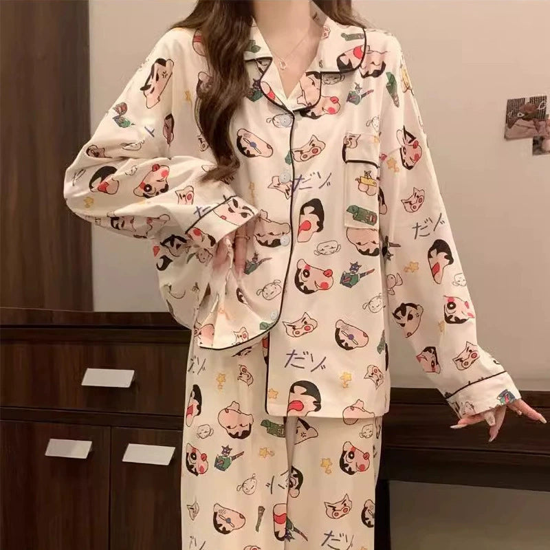 SW030 牛奶丝长袖睡衣套装