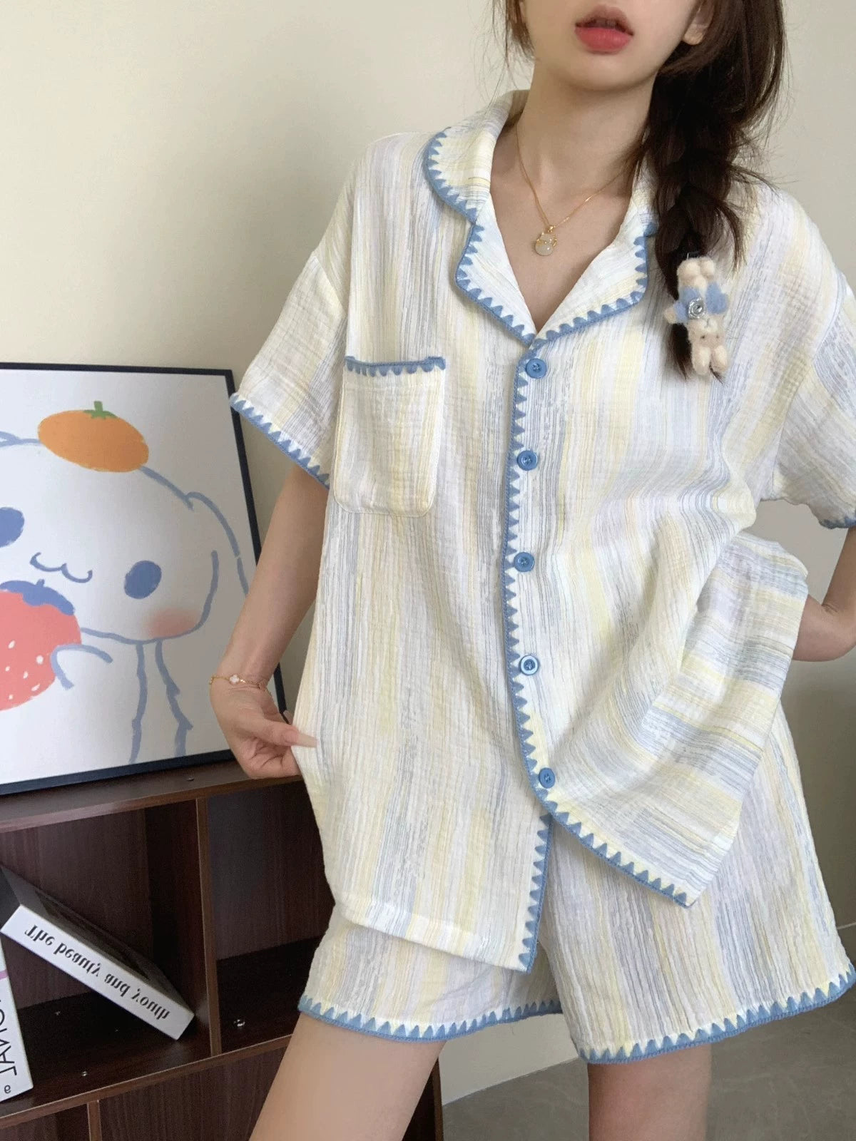 SW001 云朵棉格子睡衣套装