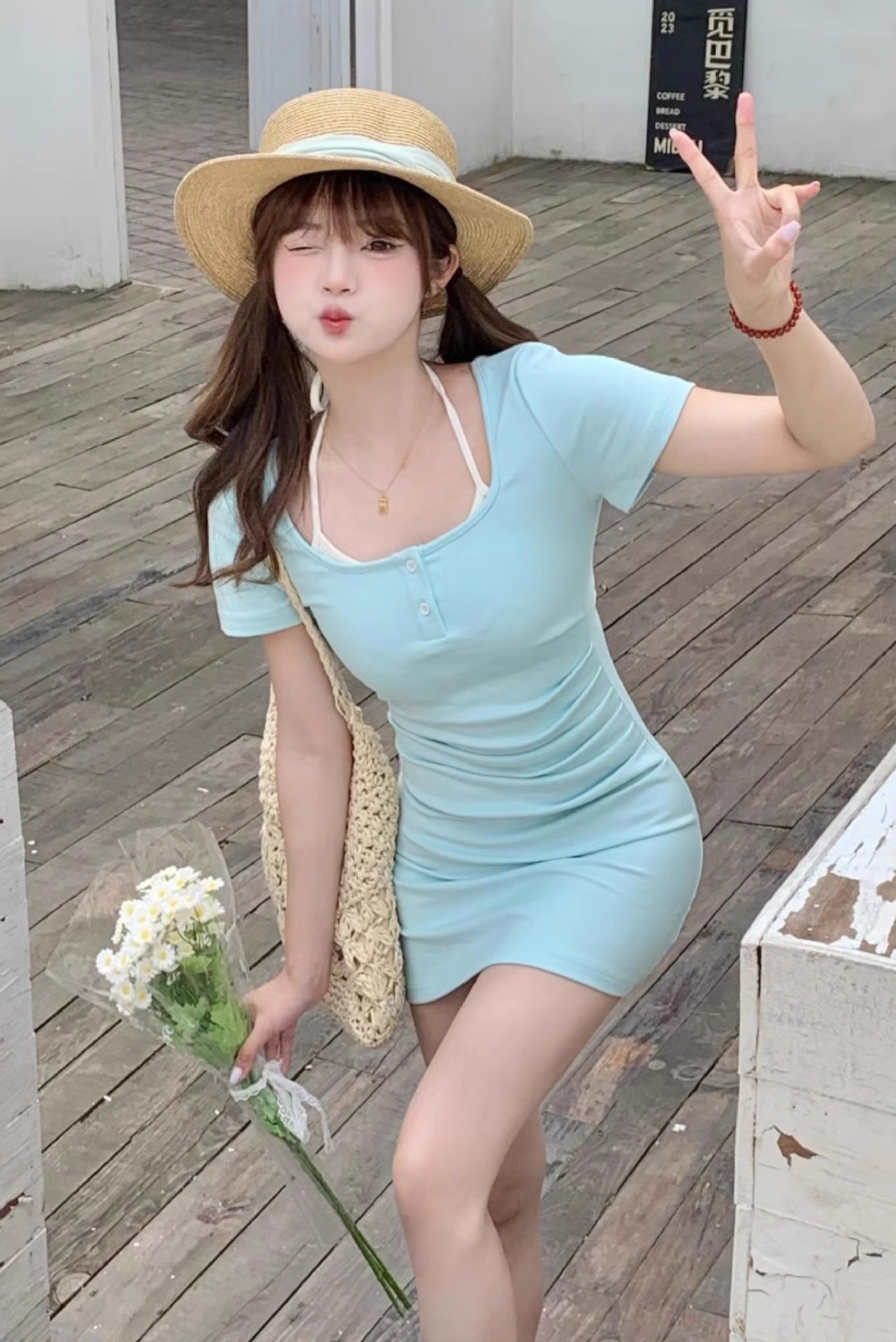 DS014 多巴胺假两件连身裙
