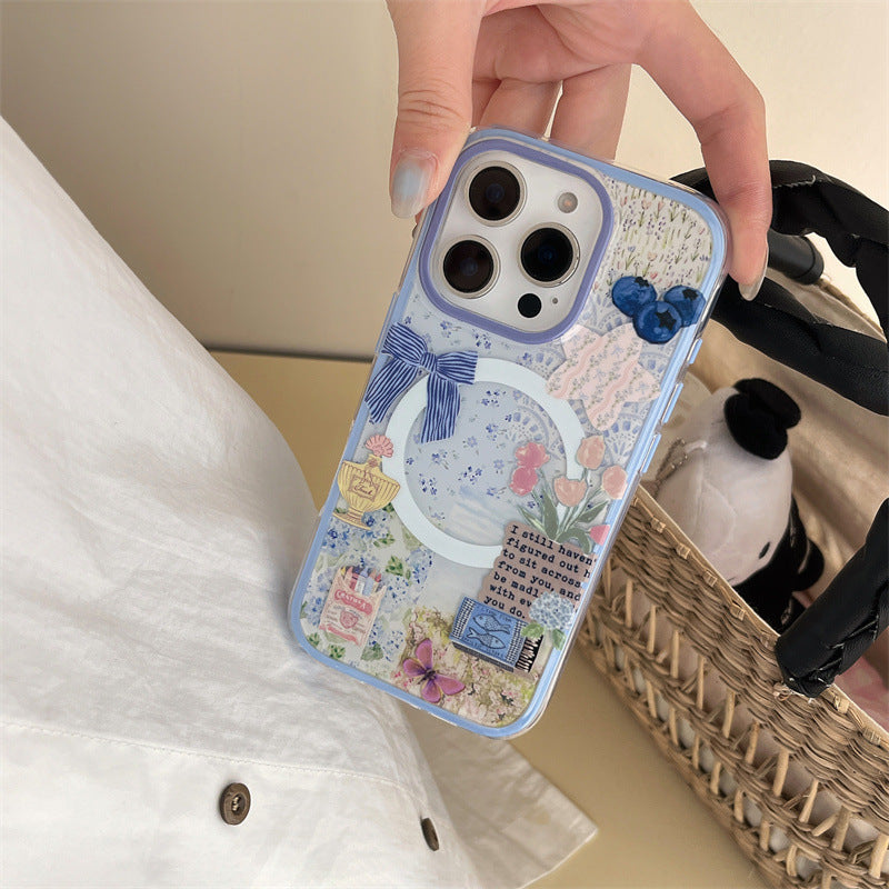 CM019 蓝莓水彩碎花蝴蝶结