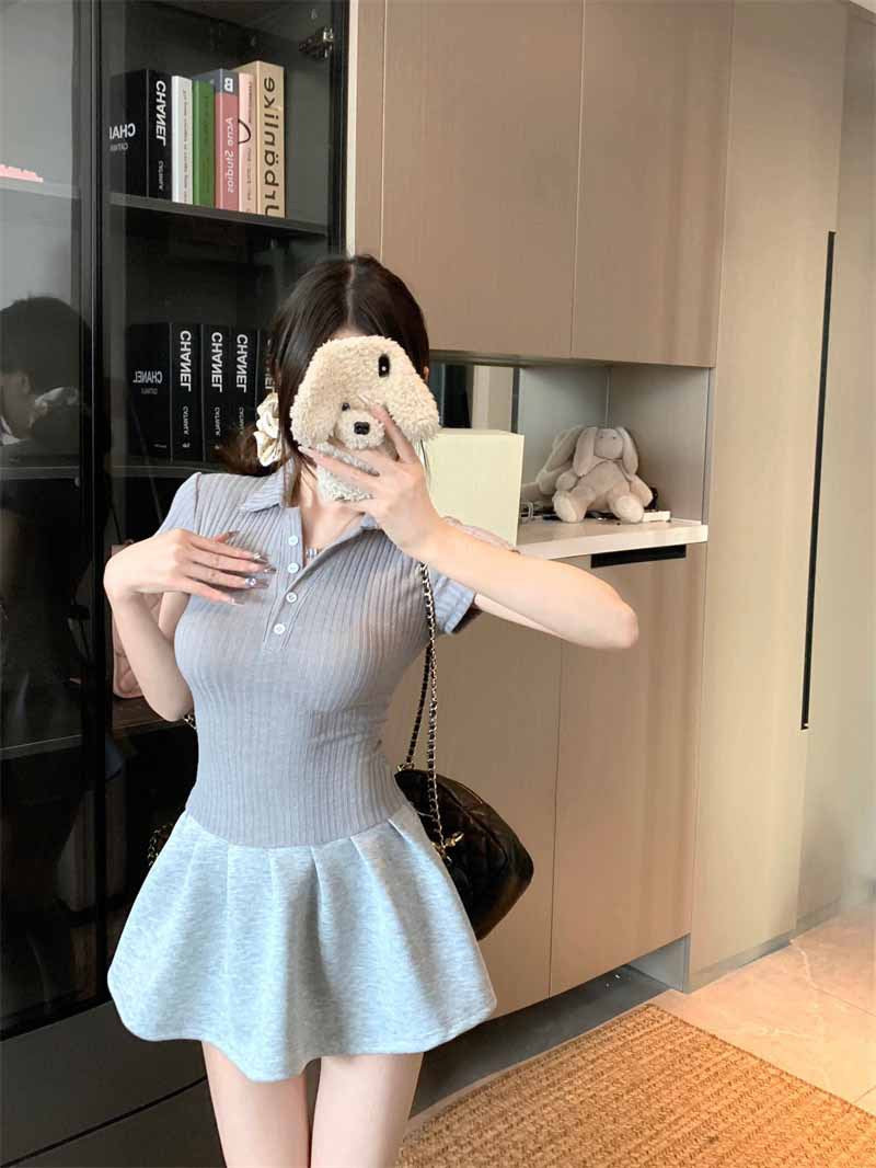 DS007 简约小众Polo领连衣裙