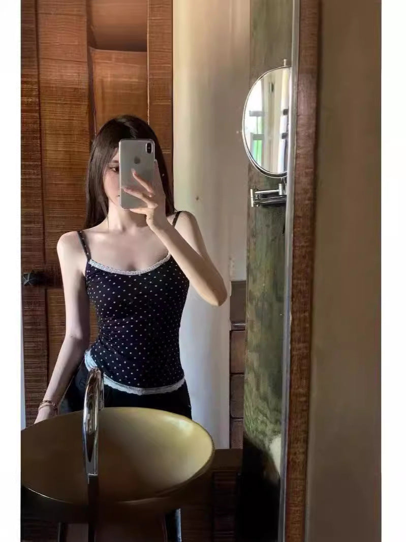 TP034 波点蕾丝吊带