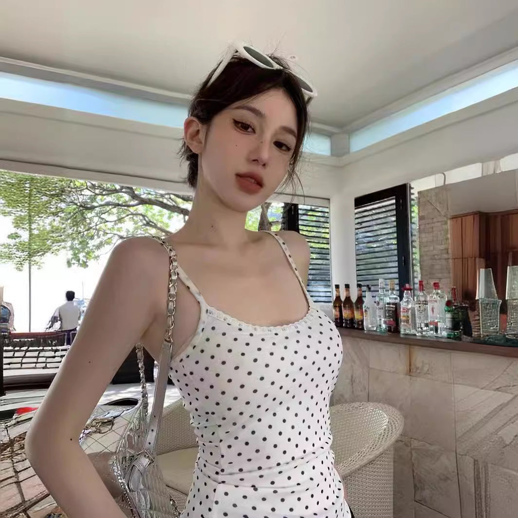 TP034 波点蕾丝吊带