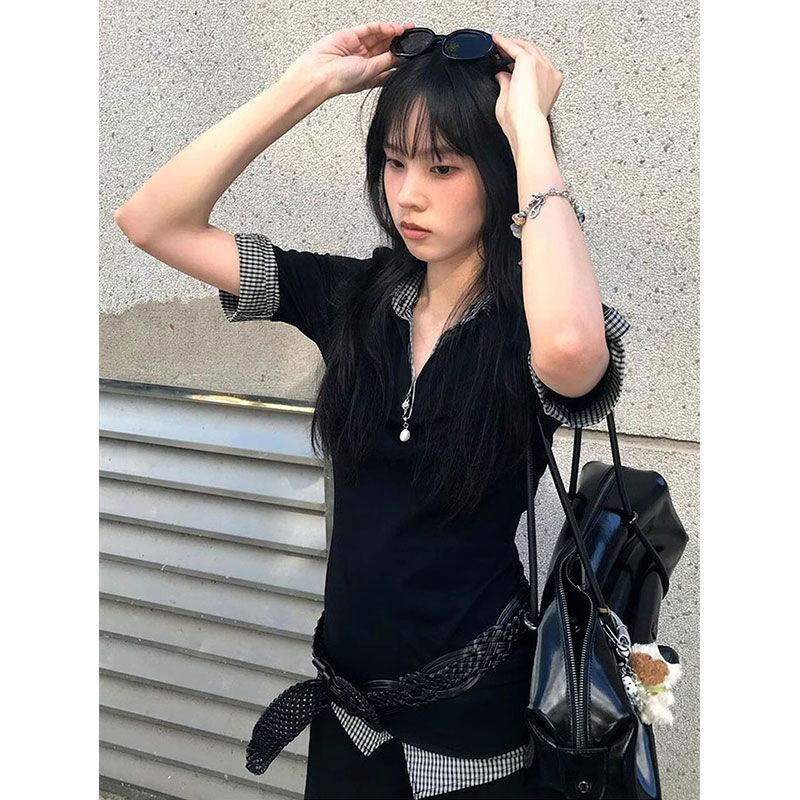 TP069 POLO领短袖假两件撞色T恤