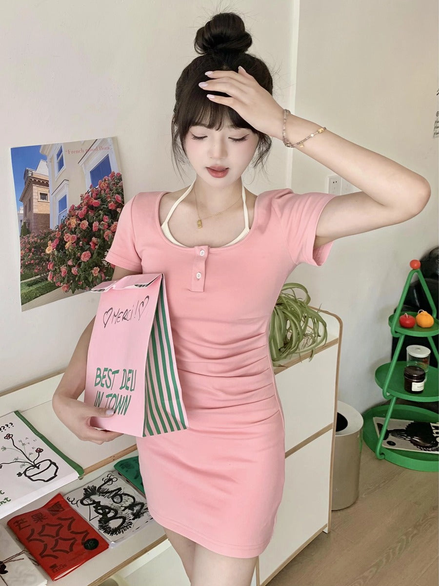 DS014 多巴胺假两件连身裙