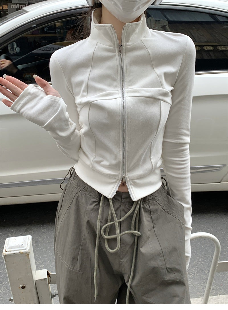 TP095 设计感鱼骨拉链长袖上衣