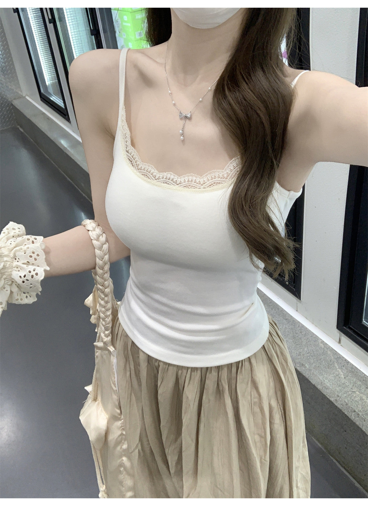 TB009 带胸垫蕾丝花边背心