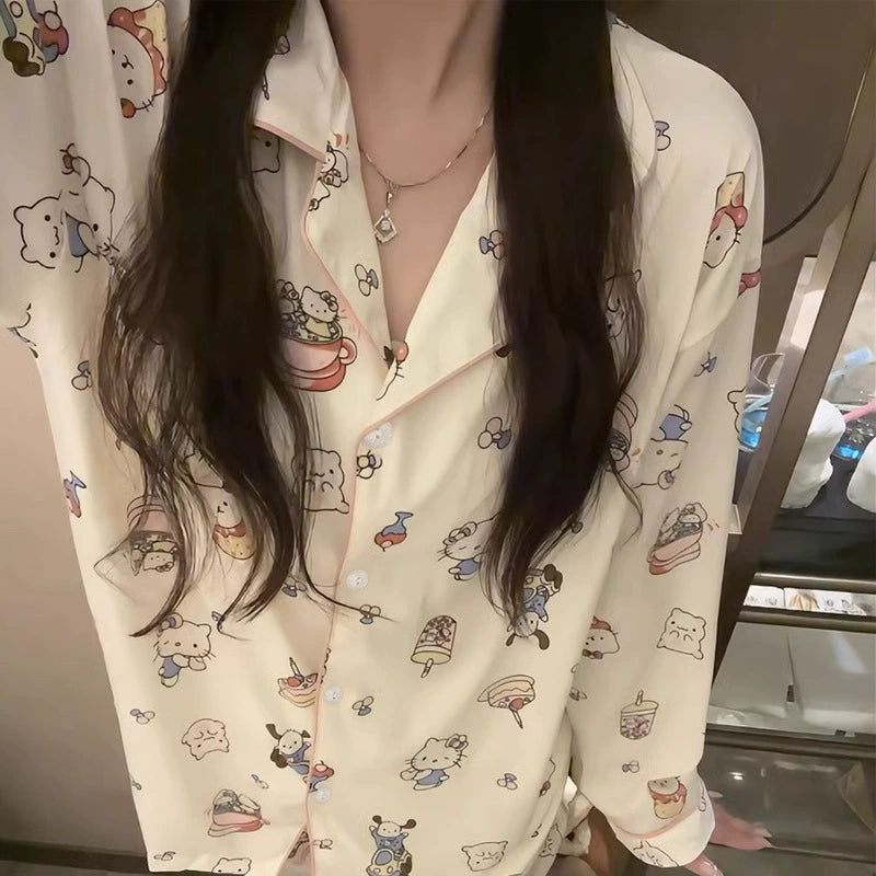 SW030 牛奶丝长袖睡衣套装