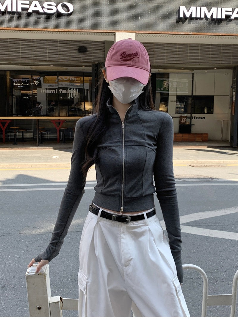 TP095 设计感鱼骨拉链长袖上衣