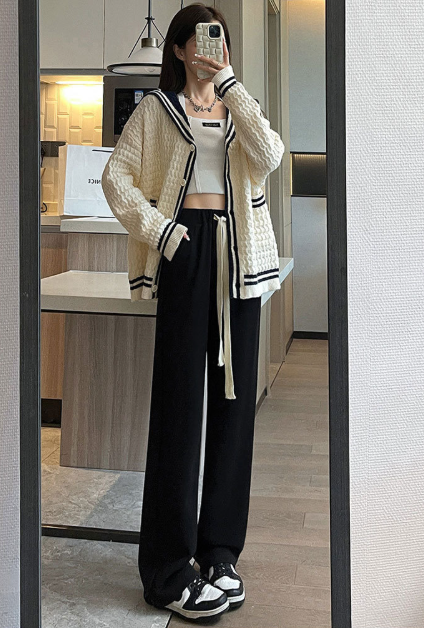 BB004 高腰垂感宽松针织阔腿裤
