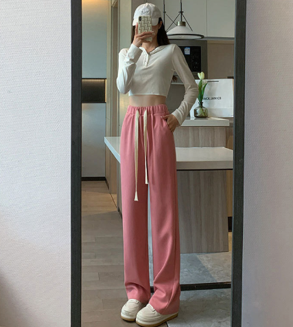 BB004 高腰垂感宽松针织阔腿裤