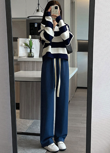 BB004 高腰垂感宽松针织阔腿裤