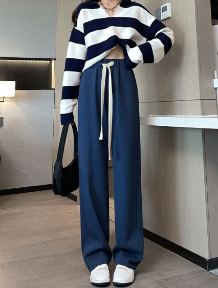 BB004 高腰垂感宽松针织阔腿裤