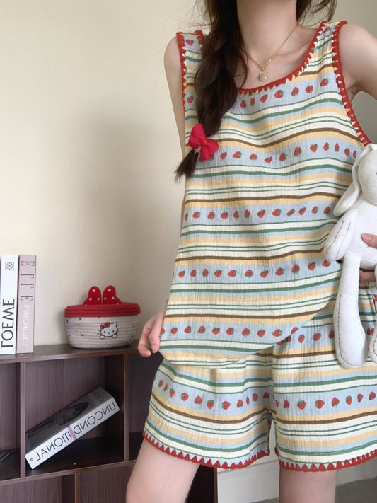 SW038 云朵棉薄款背心短裤睡衣套装