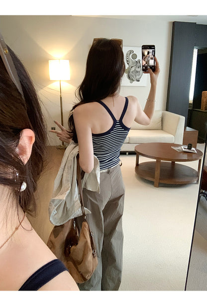 TB014 撞色条纹工字吊带背心