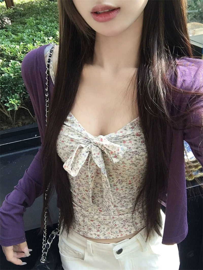 TB022 Ins碎花蝴蝶结吊带