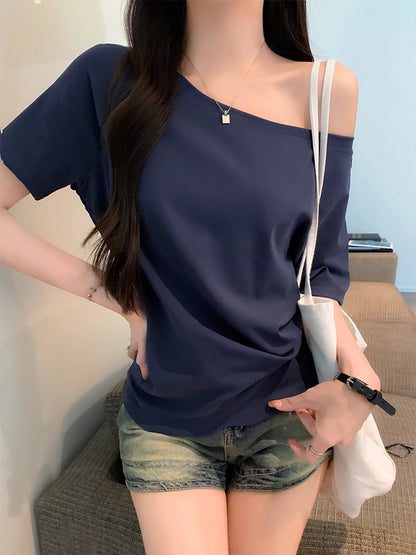 TP025 设计感露肩宽松休闲上衣