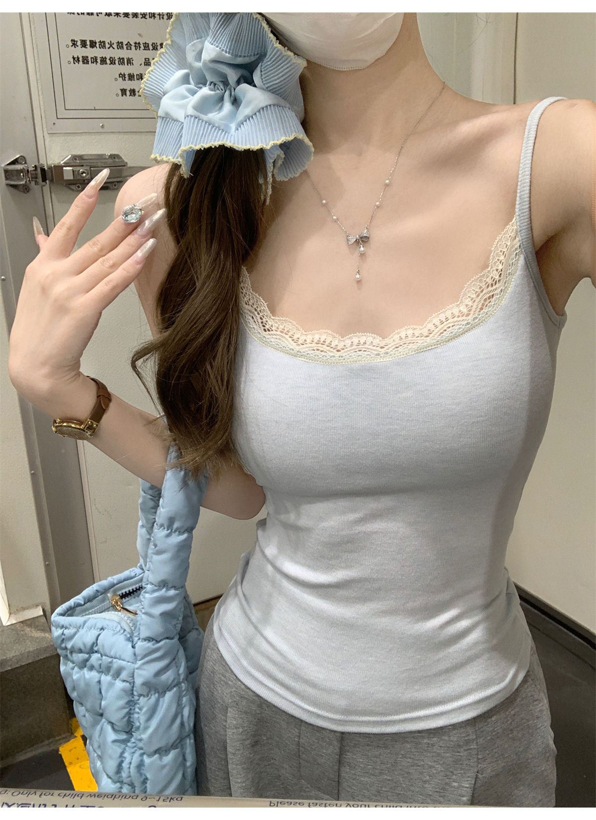 TB009 带胸垫蕾丝花边背心