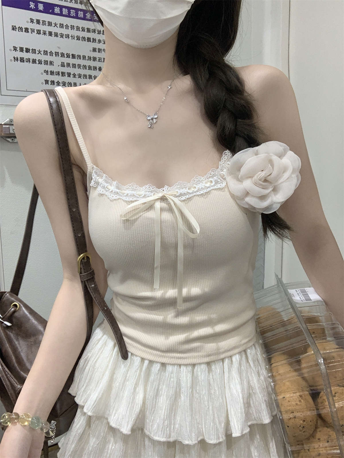 TB012 带胸垫吊带女蕾丝花边吊带