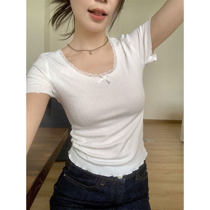 TP044 纯欲风蕾丝拼接上衣