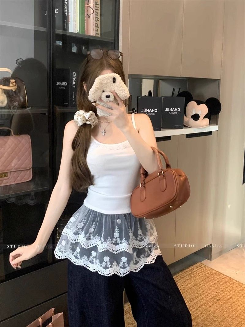 TB019 甜美风下摆蕾丝拼接叠穿吊带