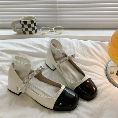 HS024 复古法式粗跟玛丽珍鞋