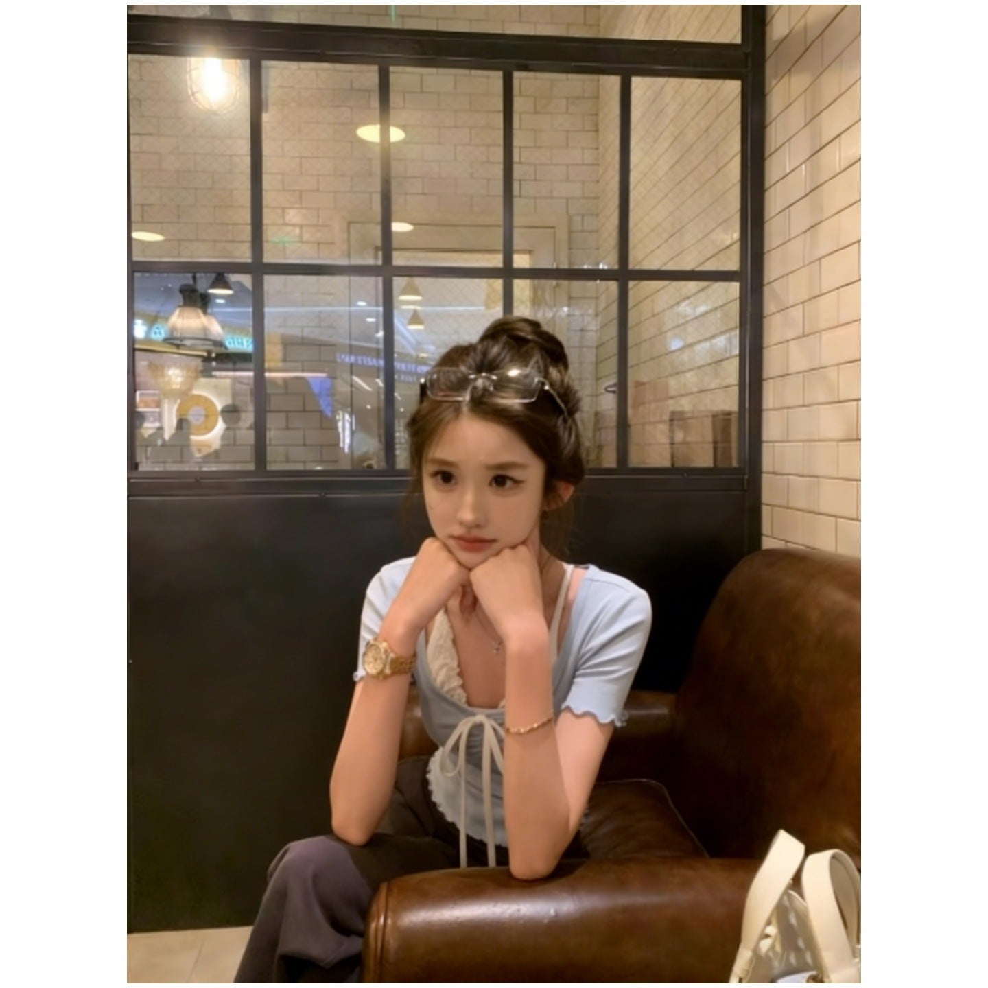 TP110 甜美风假两件短袖T恤