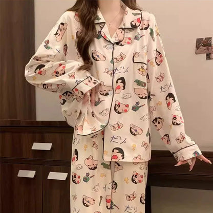 SW030 牛奶丝长袖睡衣套装