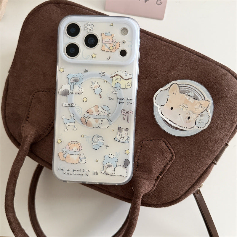 CY043 蓝围巾小猫雪人磁吸手机壳
