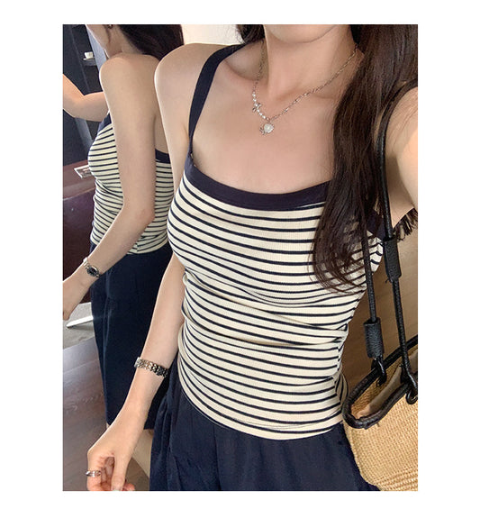 TB014 撞色条纹工字吊带背心