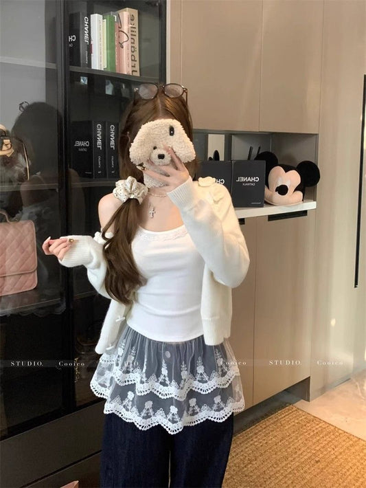 TB019 甜美风下摆蕾丝拼接叠穿吊带