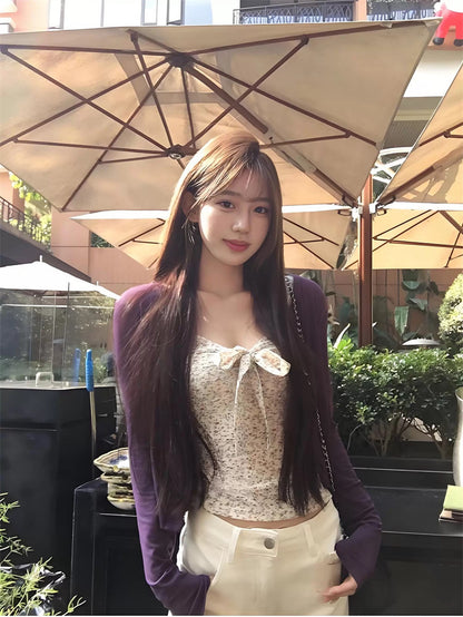 TB022 Ins碎花蝴蝶结吊带
