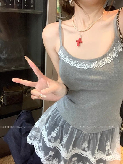 TB019 甜美风下摆蕾丝拼接叠穿吊带