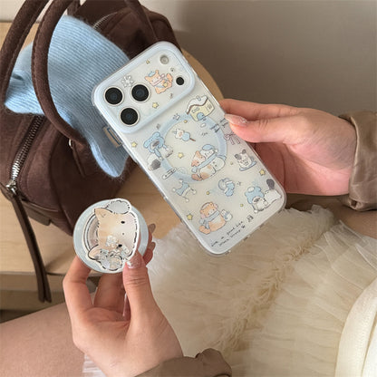 CY043 蓝围巾小猫雪人磁吸手机壳