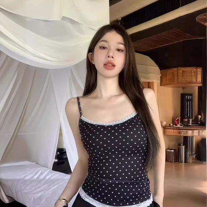 TP034 波点蕾丝吊带