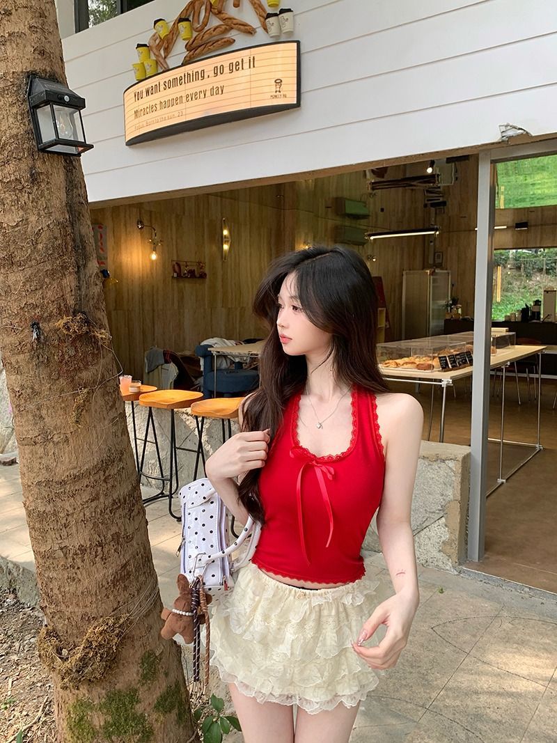 TB017 挂脖蕾丝吊带小背心