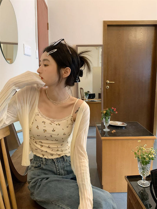 TP057 蝴蝶结蕾丝法式碎花小吊带