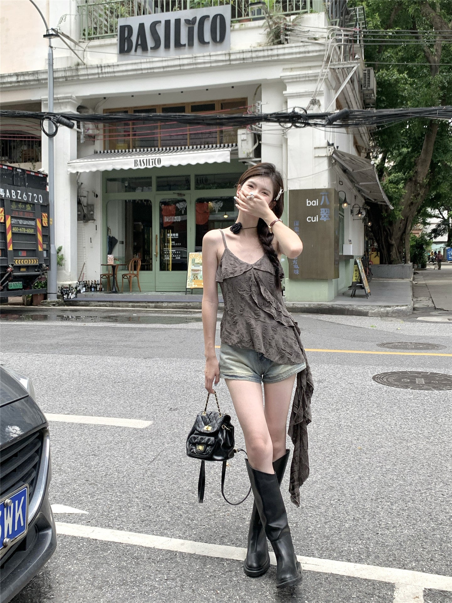 TP079 吊带设计感不规则上衣