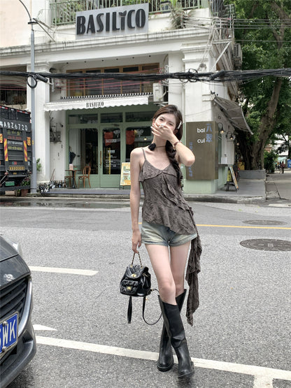 TP079 吊带设计感不规则上衣