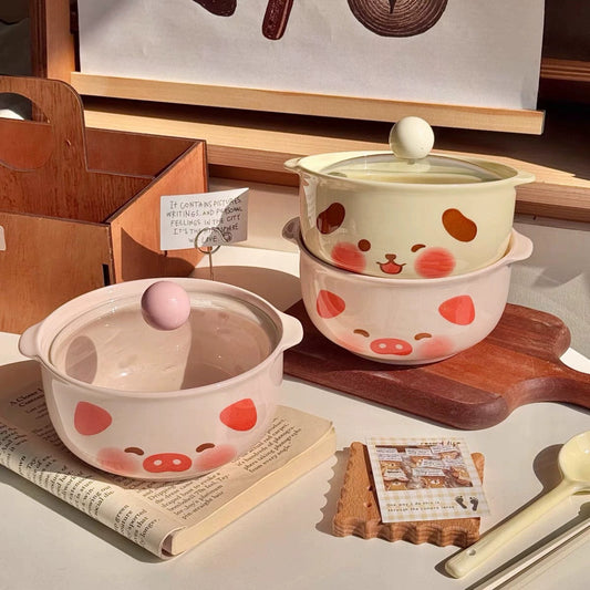 W014 卡通陶瓷泡面碗带盖