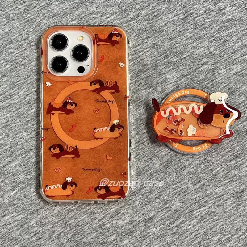 CY065 橙色可爱香肠狗磁吸手机壳
