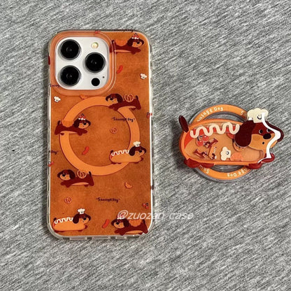 CY065 橙色可爱香肠狗磁吸手机壳