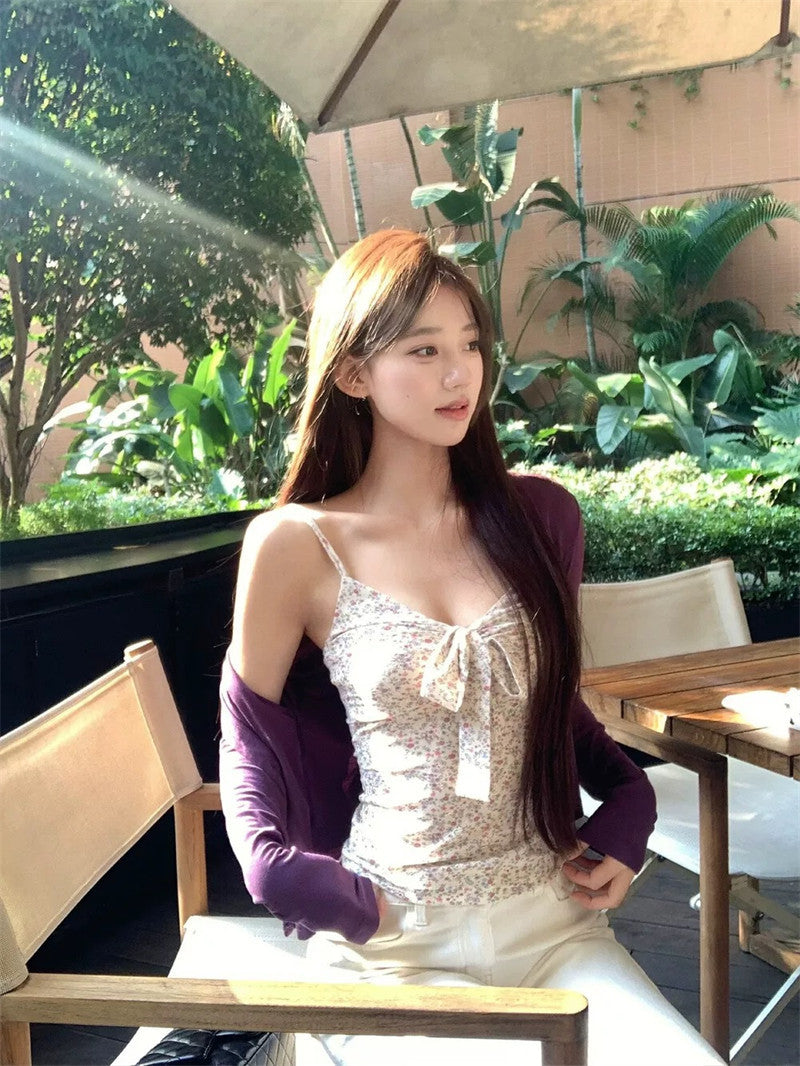 TB022 Ins碎花蝴蝶结吊带